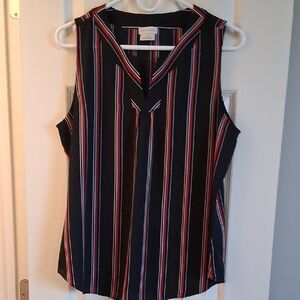 Van Heusen Black Red White Striped Sleeveless Blouse